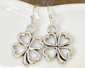 Four Leaf Clover Dangle Earrings: Lucky Charm, St. Patrick's Day
