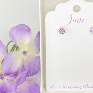 June Birthstone earrings, June birthday earrings, stud earrings, Alexandrite earrings, Alexandrite jewelry, June gift, birthday jewelry image 2