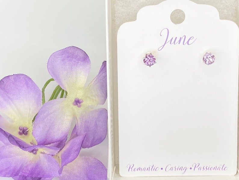 June Birthstone earrings, June birthday earrings, stud earrings, Alexandrite earrings, Alexandrite jewelry, June gift, birthday jewelry immagine 2