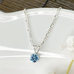 Aquamarine Jewelry Set Sterling Silver Pendant Figaro Chain March Birthstone Gift Idea Blue Stone Necklace Earring Matching Pair Dainty image 7