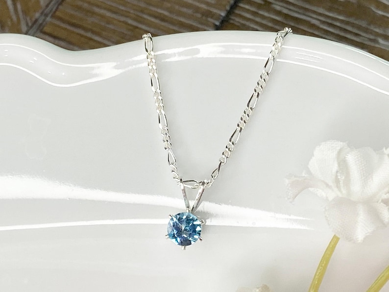 Aquamarine Jewelry Set Sterling Silver Pendant Figaro Chain March Birthstone Gift Idea Blue Stone Necklace Earring Matching Pair Dainty image 7