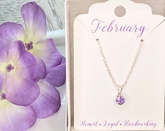 Genuine Amethyst Sterling Silver Necklace February Birthstone Gift for Long Distance Friend Dainty Amethyst Necklace February Jewelry
