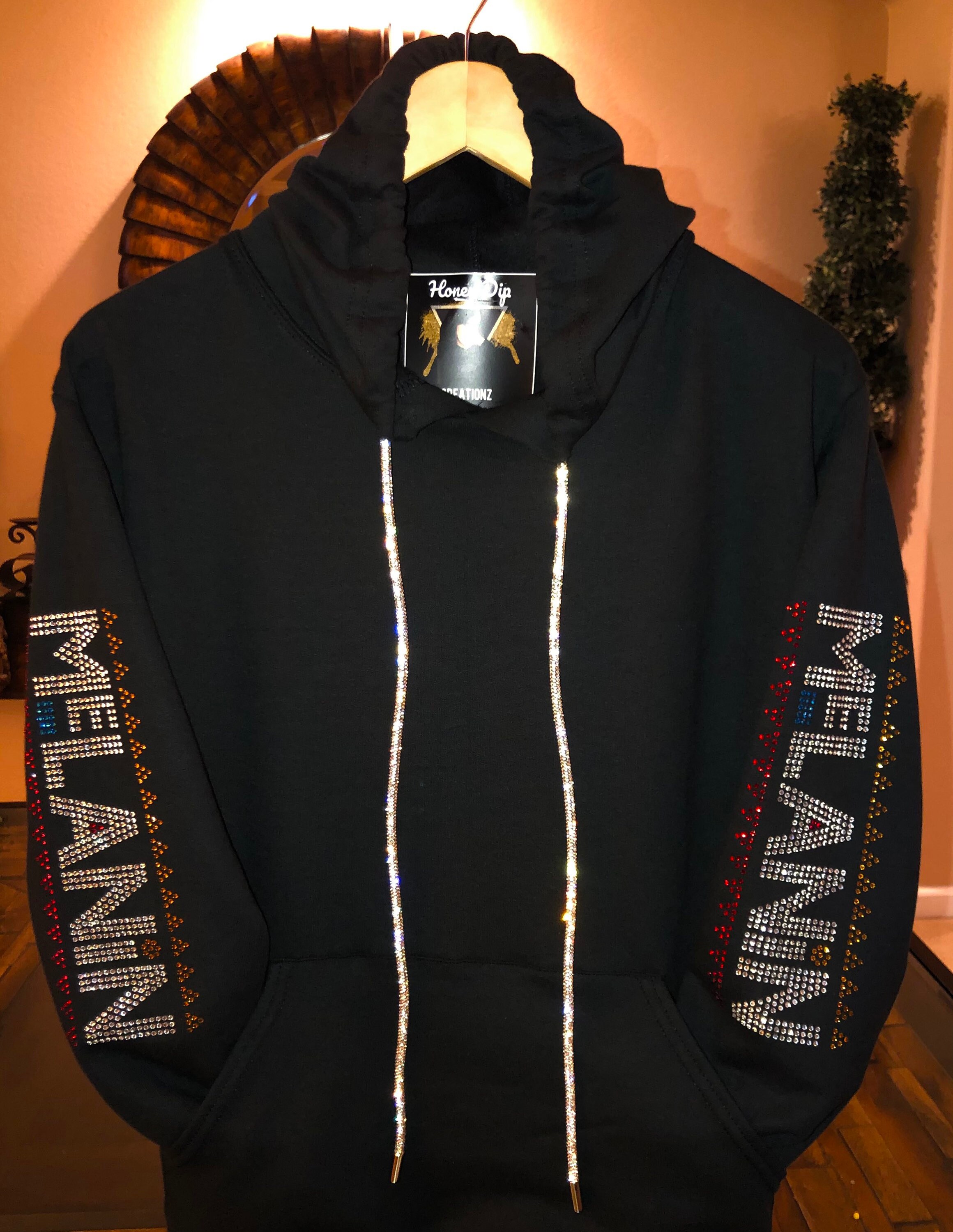 Melanin rhinestone Hoodie with rhinestone hoodie string Etsy