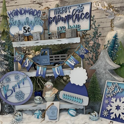 Hello Winter Tiered Tray Set Let It Snow Christmas Décor Etsy