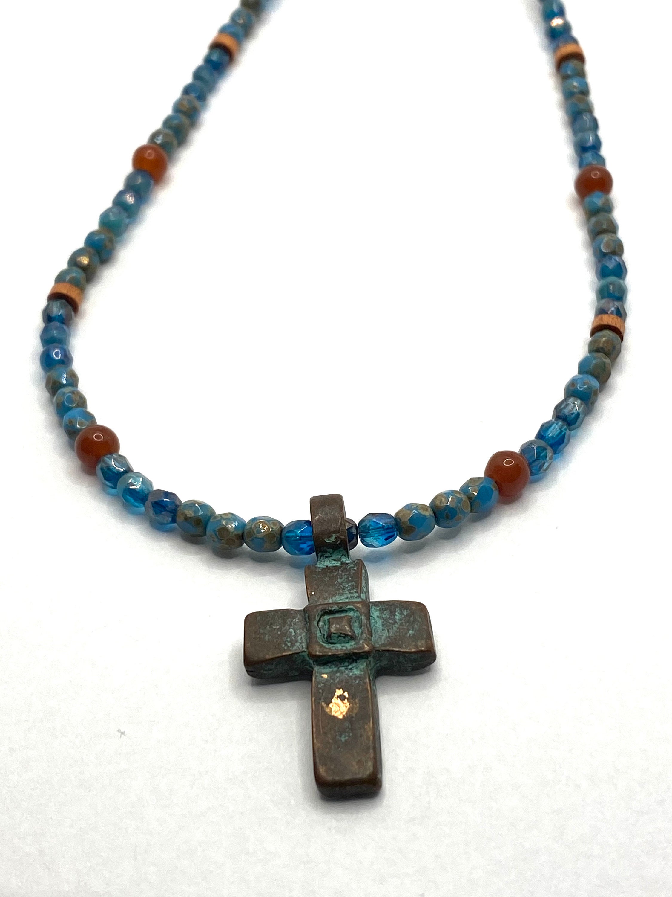 Beaded cross necklace Etsy