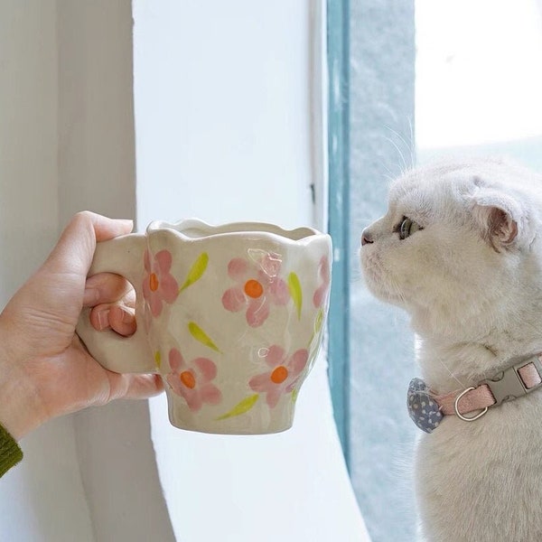 Handgemaakte vintage koffiemok geschilderde beker