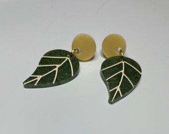 Boho Leaf Stud back dangle earrings | Plant earrings | Resin Earrings | Plant Lovers | Minimalist | Handmade