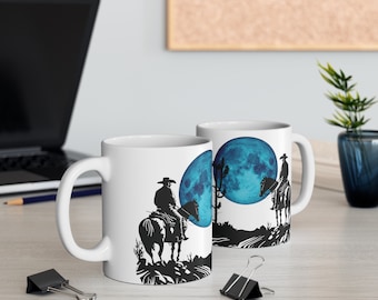Cowboy Mug/Blue moon mug/Western mug/Rustic mug/Horse mug/Celestial mug/Cowboy gift/western gift/gift for him/gift for dad/coffee lover