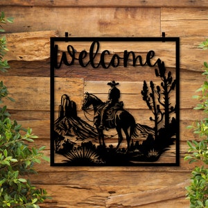 Metal porch sign outdoor metal welcome sign house warming gift for him cowboy lover gift unique metal art home decor