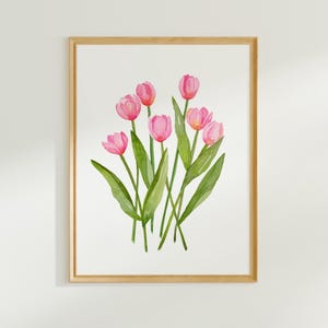 Pink Tulips Watercolor Print, Pink Flowers Wall Art, Watercolor Tulips, 5x7 Watercolor Tulips, 8x10 Botanical Tulips, Bunch of Tulips Art