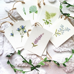 Set of 10 Watercolor Gift Tags, Blue & Purple Flower Tags, Deluxe Gift Tags, Wedding Favor Tags, bridal gift tags, Botanical Gift Tags