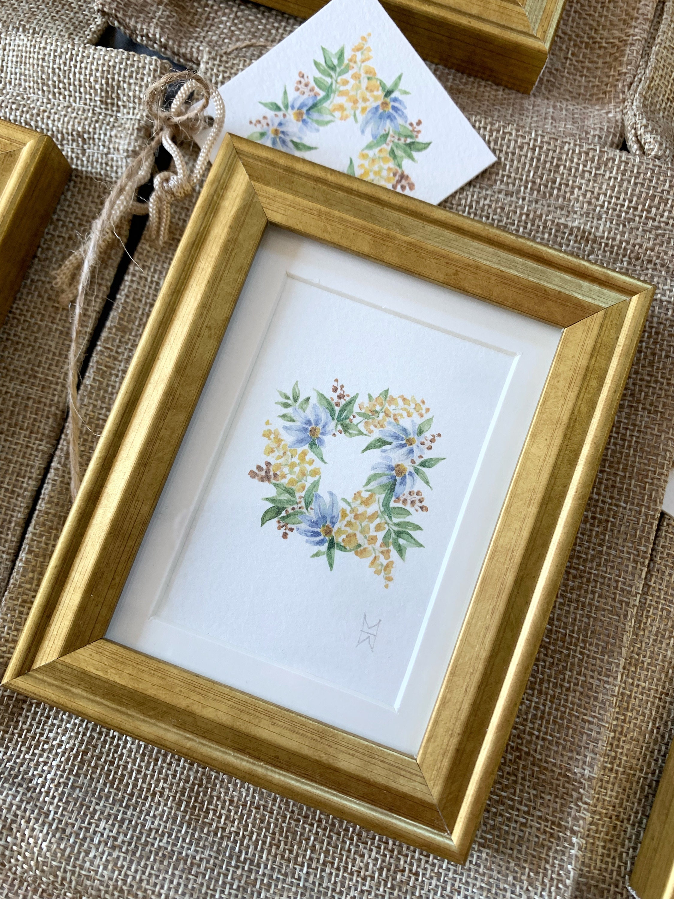 YOUR CHOICE Mini Framed Flower, Watercolor Flower Print, Mini Botanical Print, Watercolor Flower Gift, Gold Framed Watercolor, Hostess Gift