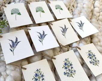 Set of 10 Watercolor Gift Tags - Blue Flowers, Hydrangea Gift Tags, Deluxe Gift Tags, Handmade Watercolor Flower Tags, Wedding favor tags