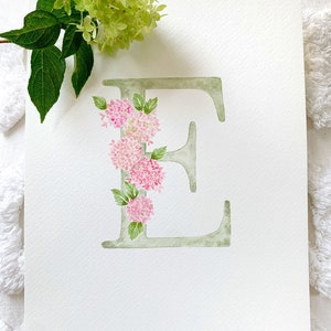 Floral Monogram E, Floral Letter E, nursery decor monogram, baby nursery monogram, baby girl monogram, monogram letter E, hydrangea letter E