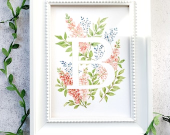 Floral Monogram B, Floral Letter B, nursery decor monogram, baby nursery monogram, baby girl monogram, monogram letter B
