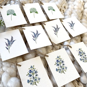 Set of 10 Watercolor Gift Tags - Blue Flowers, Hydrangea Gift Tags, Deluxe Gift Tags, Handmade Watercolor Flower Tags, Wedding favor tags
