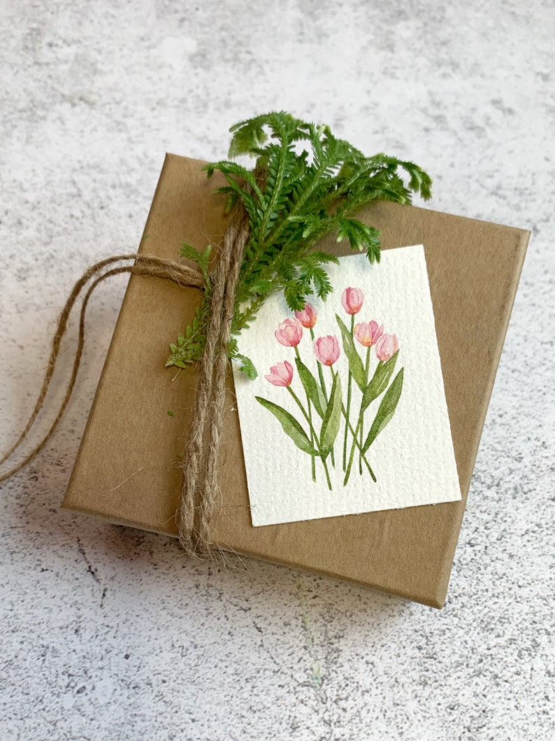 Set of 10 Watercolor Gift Tags - Pink Flowers, Peony Gift Tags, Deluxe Gift Tags, Handmade Watercolor Gift Tags, Wedding Bridal Floral Tags 画像 5