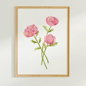 Peony Watercolor Print, Pink Peonies, 5x7&quot; flower print, 8x10&quot; peony print, Pink Peonies Watercolor, Mother&#39;s Day print, Floral Wall Art