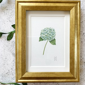 Mini Gold Framed & Matted Hydrangea Print, Mini Framed Flower, Watercolor Flower Print, Framed Hydrangea Print, Watercolor Floral Gift