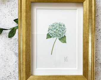 Mini Gold Framed & Matted Hydrangea Print, Mini Framed Flower, Watercolor Flower Print, Framed Hydrangea Print, Watercolor Floral Gift