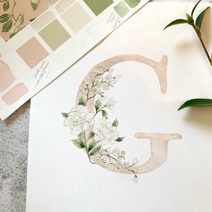 Floral Monogram G, Floral Letter G, nursery decor monogram, baby nursery monogram, baby girl monogram, monogram letter G