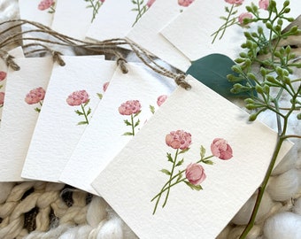 Set of 10 Watercolor Gift Tags,  Pink Peonies, Bridal Shower Gift Tags, Deluxe Gift Tags, Wedding Favor tags, Baby Shower Tags, Floral Tags