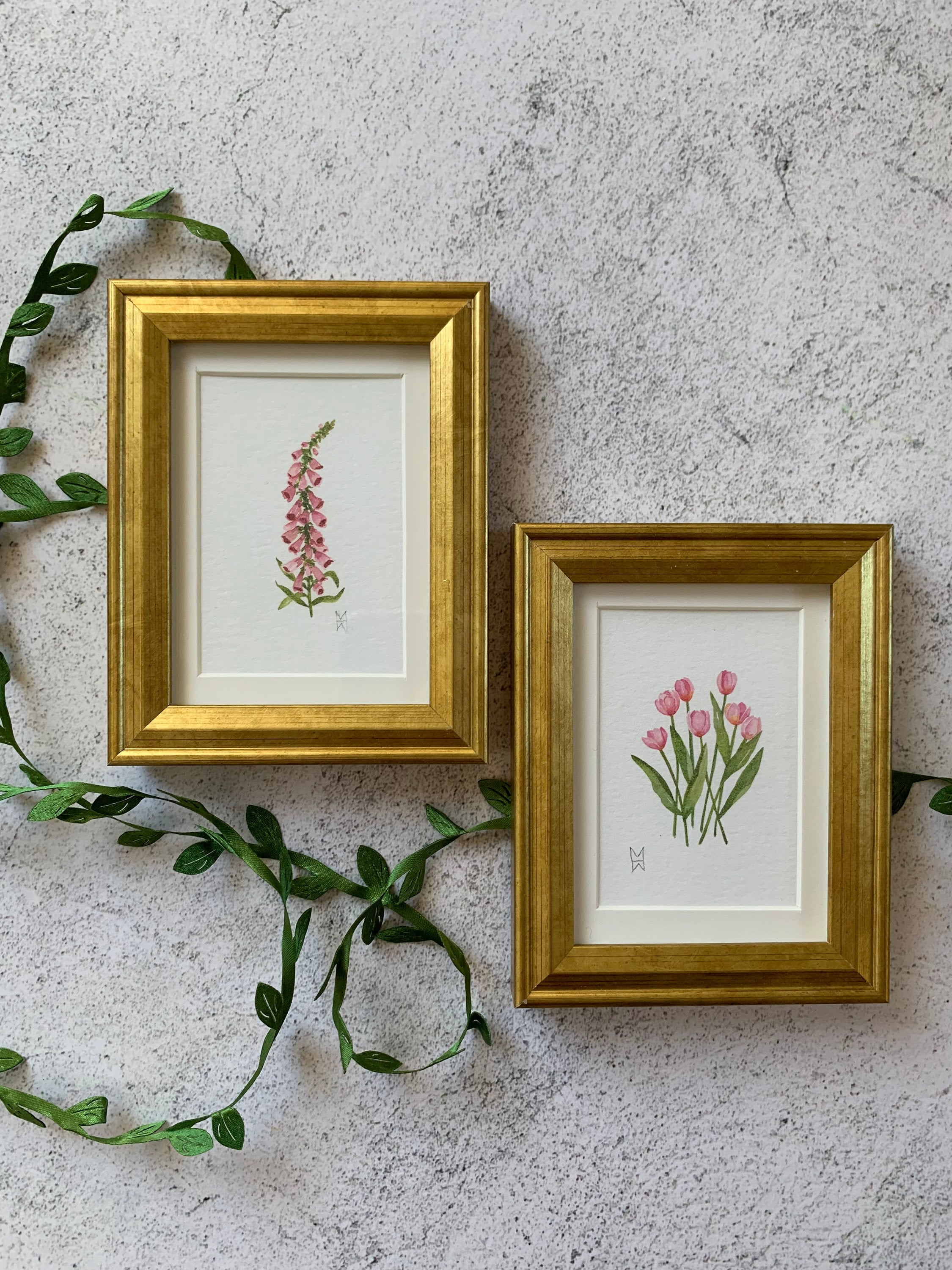 YOUR CHOICE Mini Framed Flower, Watercolor Flower Print, Mini Botanical Print, Watercolor Flower Gift, Gold Framed Watercolor, Hostess Gift