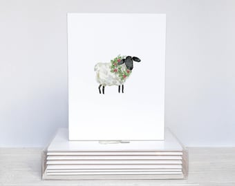 Sheep Christmas Cards, Nativity Lamb Watercolor Cards, Manger Christmas Cards, Rustic Sheep Cards, Christian Christmas Cards, Wreath Cards