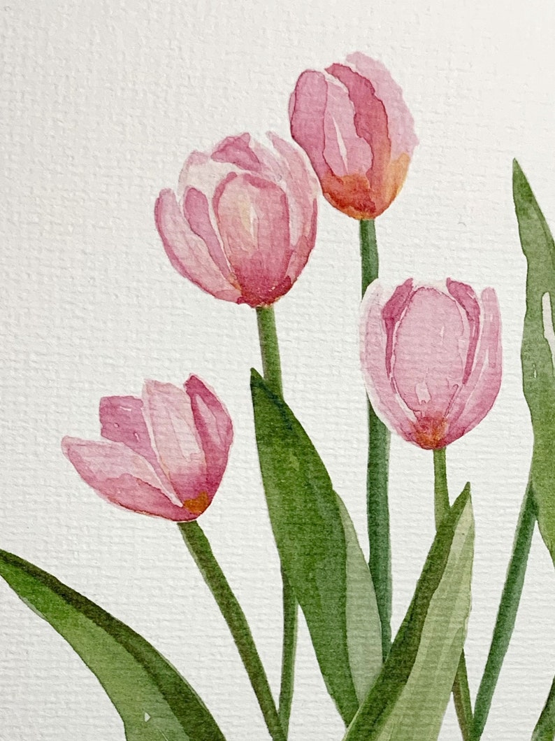 Impression aquarelle de tulipes roses, impression de fleurs roses, peinture de tulipes à laquarelle, tulipes à laquarelle 5x7, tulipes à laquarelle 8x10 image 5