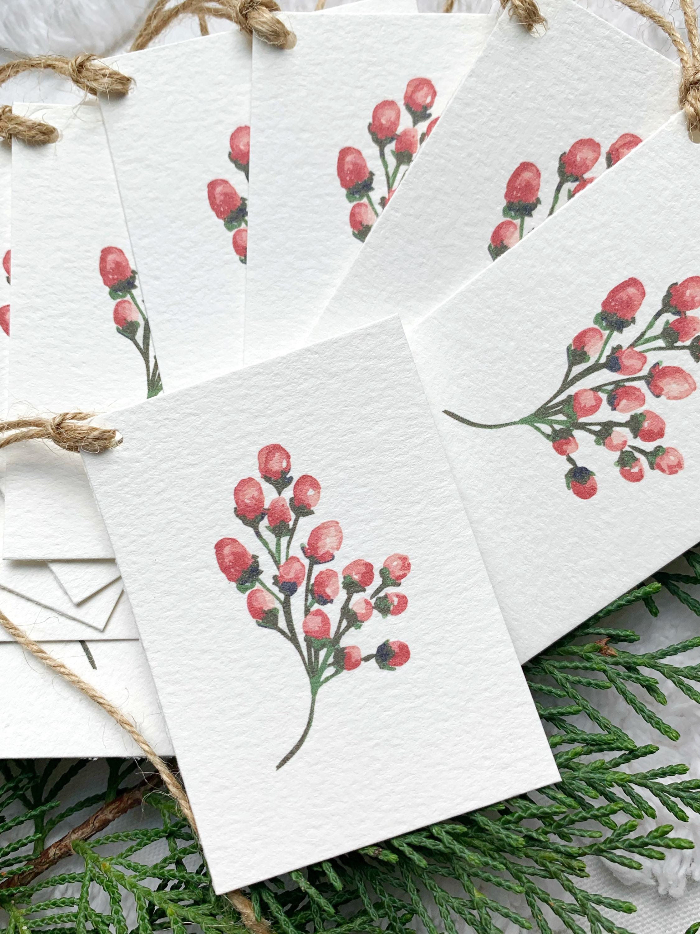 Christmas Berries Gift Tags -Xmas Nature Gift Tags - Red Berry gift tags -  Watercolor Christmas Berry gift tags - Holiday Berries Gift Tags