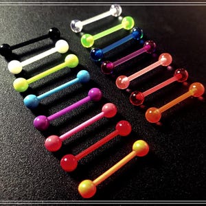 Tongue piercing Barbell / Bioflex bar opaque or transparent color per unit