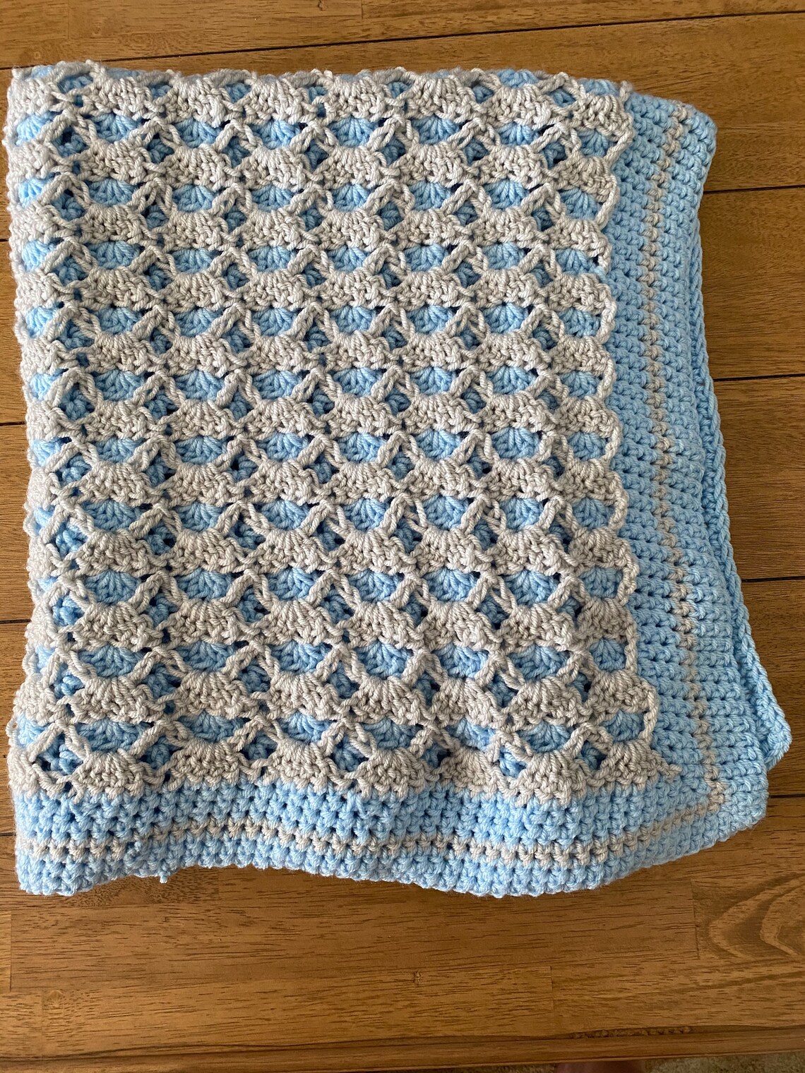 Doublesided Crochet Baby Blanket Blue and Gray Etsy