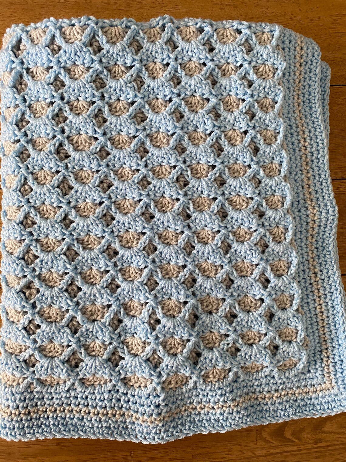 Doublesided Crochet Baby Blanket Blue and Gray Etsy