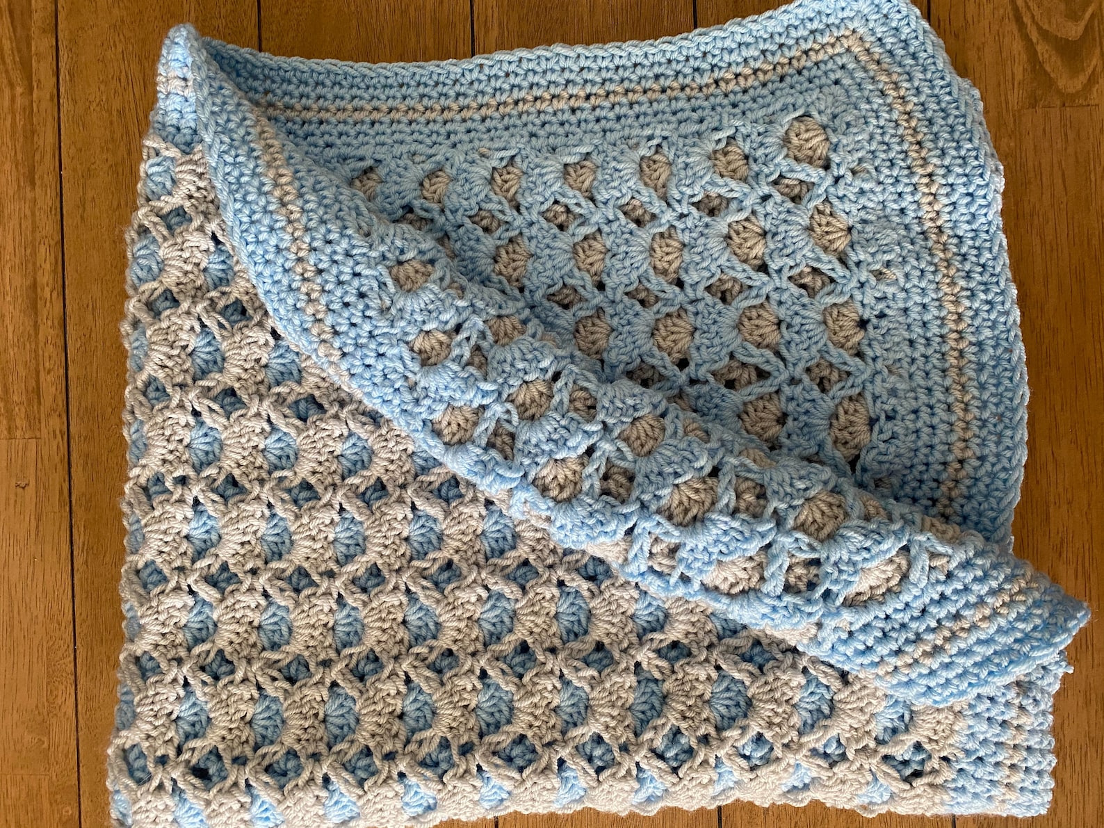 Doublesided Crochet Baby Blanket Blue and Gray Etsy