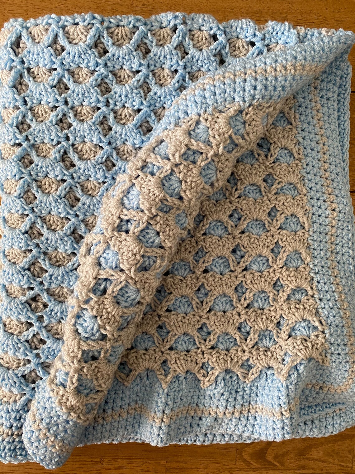 Doublesided Crochet Baby Blanket Blue and Gray Etsy
