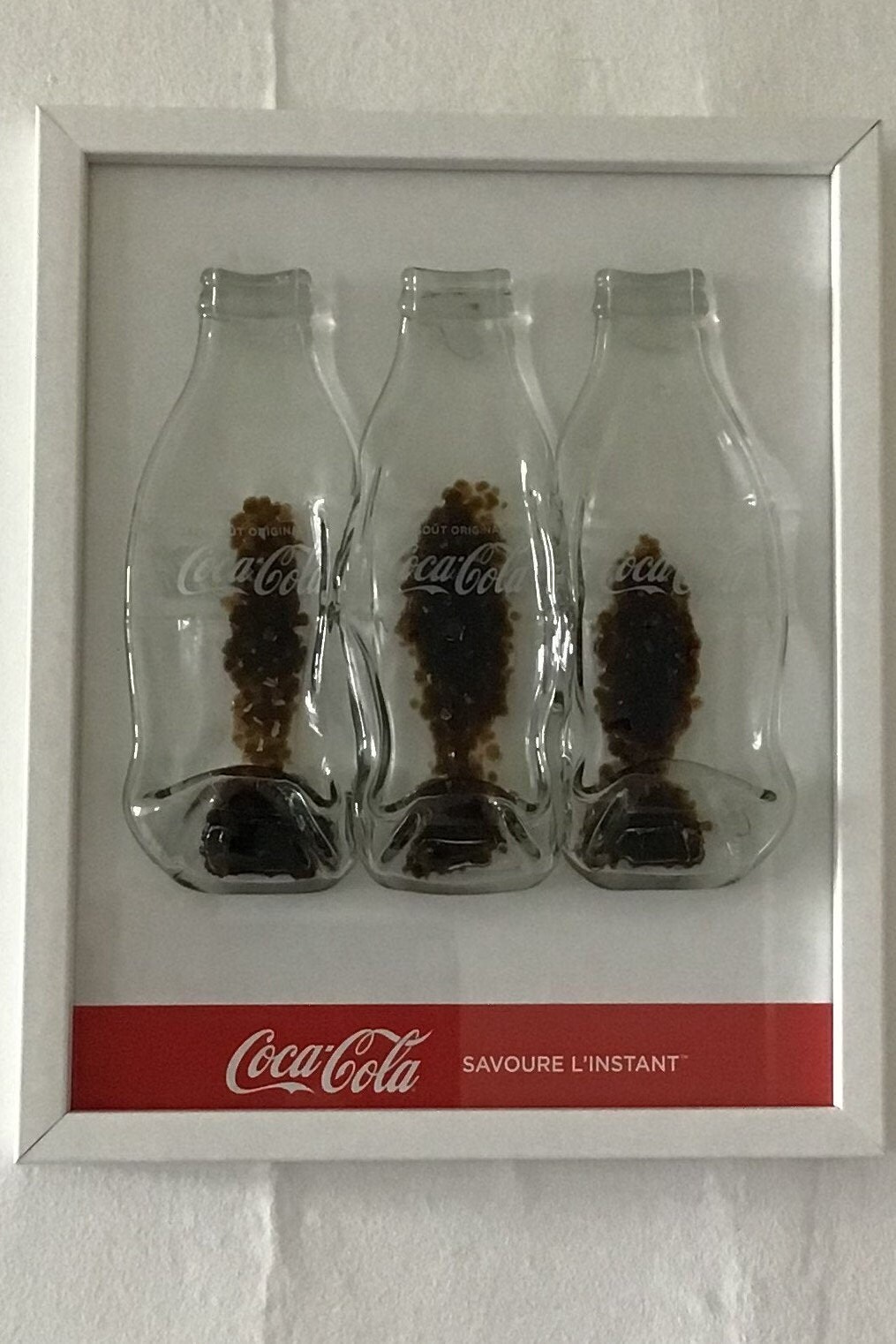 Cadre de 3 Bouteilles Coca Cola en Verre Fusionné