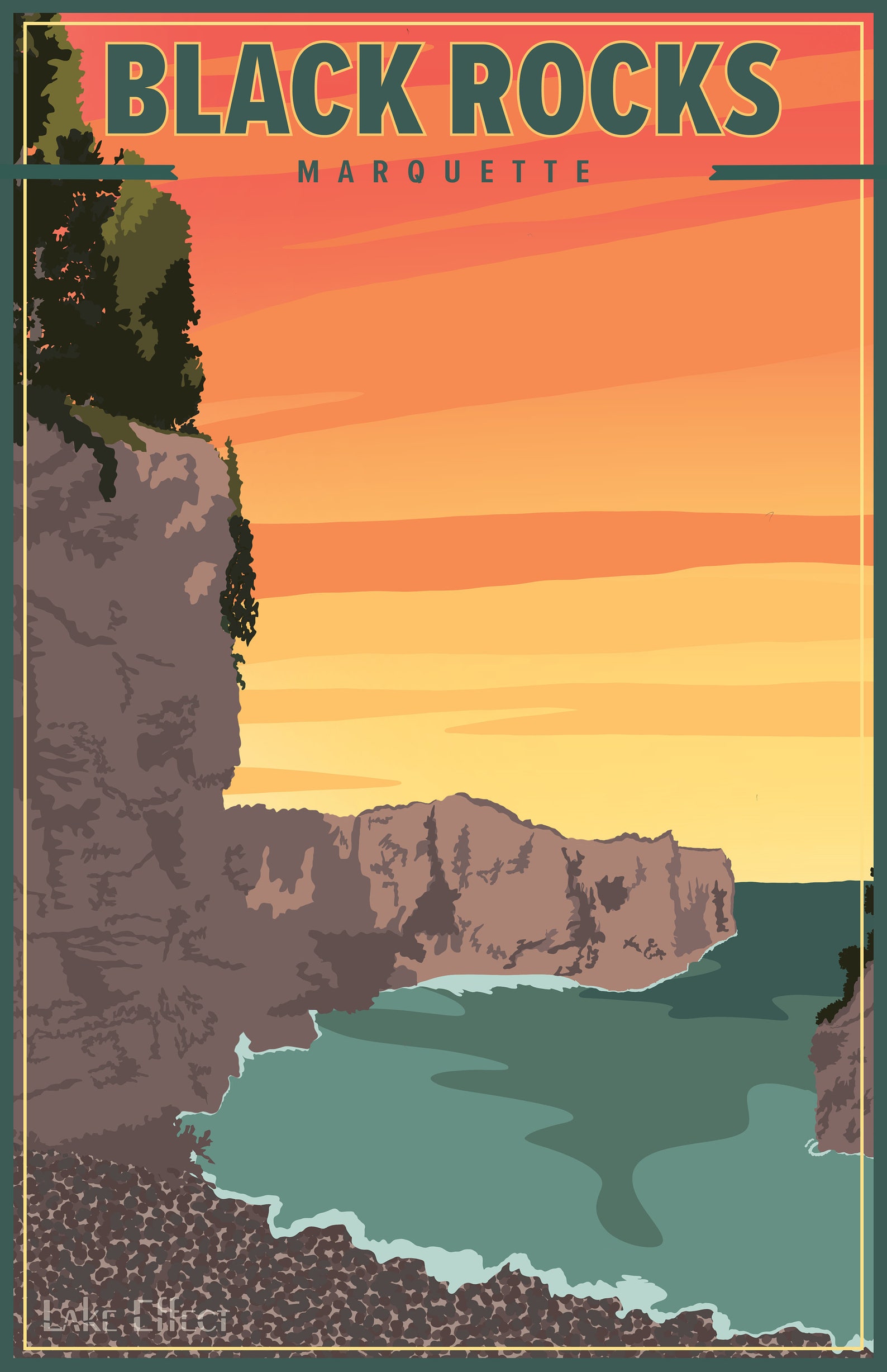 Michigan Travel Poster Lake Superior Black Rocks Etsy