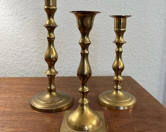 Lot of 3 Vintage brass candlestick holders