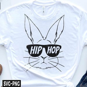 Hiphop paashaas SVG, paashaas svg, kinder pasen svg, schattige paas svg, paashaas met bril, paashaas svg, kindershirtontwerp (svg, png)