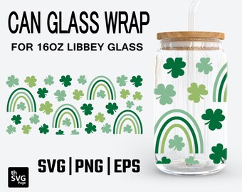 Rainbow, St Patricks Day Can Glass Libbey 16oz can glass svg, Lucky Svg, Lucky Clover Svg, Shamrock svg, Can Glass Wrap, Can Glass svg
