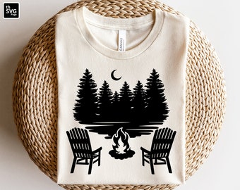 Camping Scene Adirondack Chairs Campfire Svg, Forest Scene Svg, Camping svg, Adirondack Chairs svg, Scene Svg, Camping shirt svg