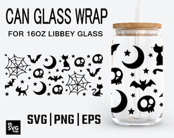 Halloween Spider Web Can Glass Wrap SVG, Bats Wrap, halloween Can Glass, 16oz Can Glass, Can Glass, Coffee Cup svg, Libbey Glass Wrap