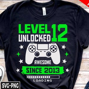 Level 12 entsperrt SVG, Boy Gamer Shirt, entsperrte SVG, 12. Geburtstag, 12 Jahre alt, alles Gute zum Geburtstag svg, Videospiel, Geburtstags-Shirt