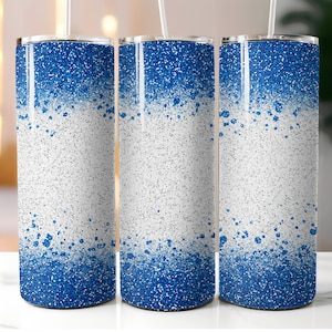 20 oz Skinny Tumbler Blue Glitter Wrap, Straight & Tapered Tumbler PNG, Glitter Tumbler Designs, Blue Glitter Tumbler, glitter sublimation