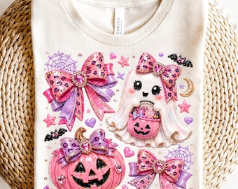 Pink Coquette Ghost PNG, Cute Halloween Ghost, Pink Pumpkin PNG, Girly Spooky Season, Sublimation Design