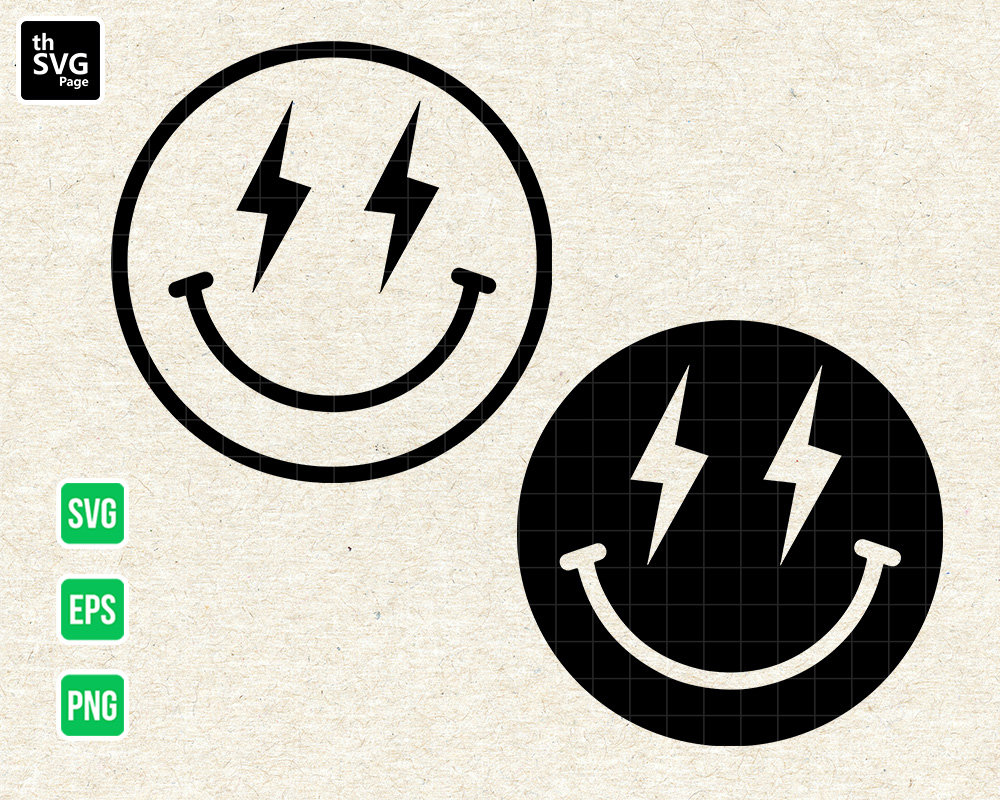 Smiley Face SVG Smiley Face Bolt Trendy Svg Lightning Bolt Etsy