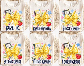 Back to School PNG Bundle, First Day of School PNG, Pre-K to Fourth Grade, Pencil Bow Sublimation Design