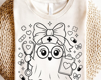 Ghost Nurse SVG PNG | Back to School SVG | Spooky Season svg | Halloween Designs | Cute Halloween Nurse Coquette Bow Cut File