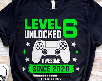 SVG desbloqueado de nivel 6, SVG de subida de nivel, niño gamer, SVG desbloqueado, sexto cumpleaños, 6 años, videojuego, desde 2020, SVG de camiseta de cumpleaños
