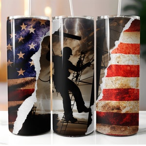 Lineman American Flag, Lineman Flag, American Flag Tumbler, Lineman Electrician, 20oz Skinny Tumbler, Tumbler Wrap, Sublimation Designs